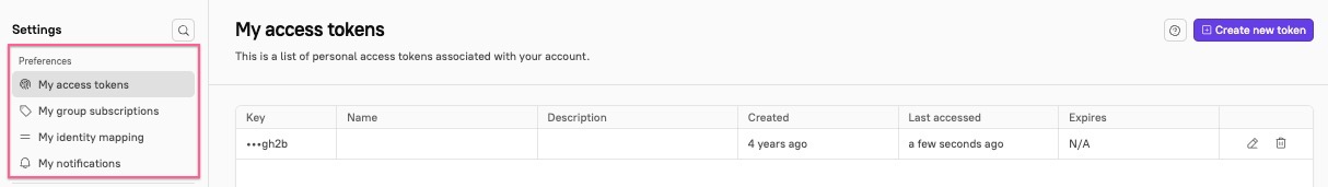 Access personal preferences in the Settings.