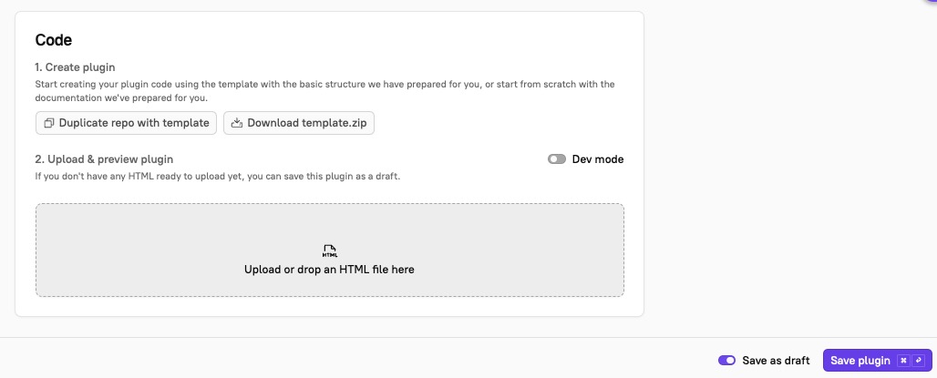 Upload an HTML file in the Code section.