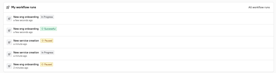 A list of Workflow runs is displayed on the homepage.