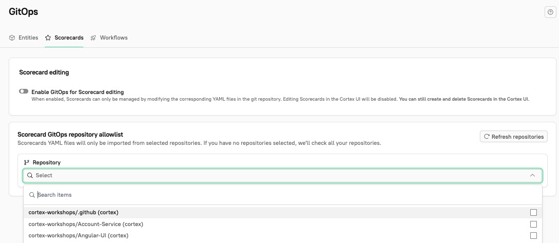 Choose whether to manage Scorecards in the UI or via GitOps.