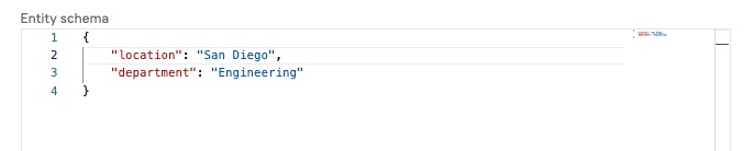 The entity schema includes "location" and "department" metadata