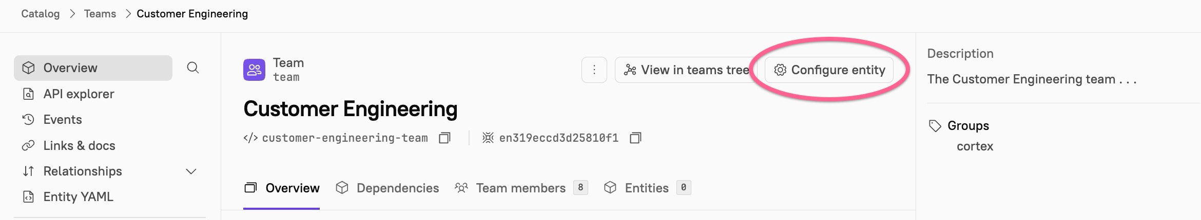 In the upper right side of an entity, click "Configure entity."