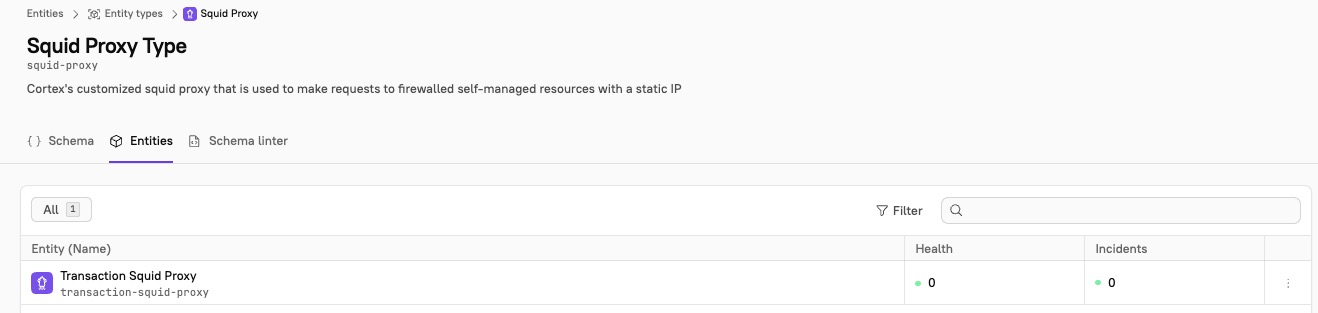 Click the Entities tab to view a list of entities of the custom type.