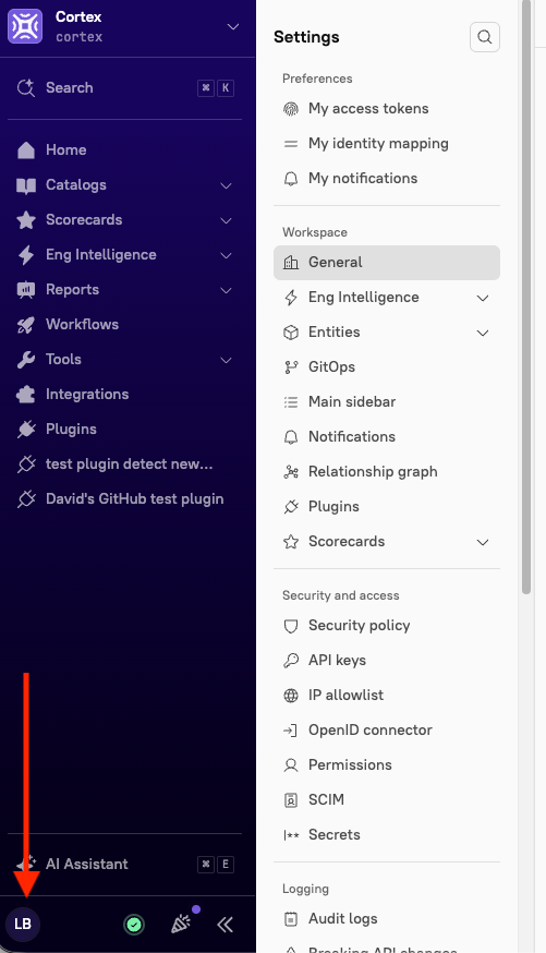 The circle icon with your initials in the 
   bottom-left corner.