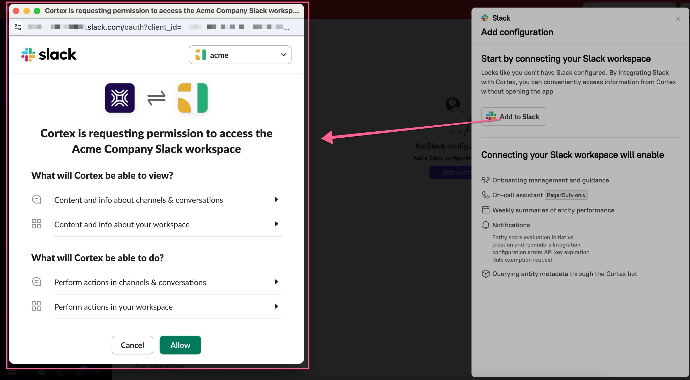 In the Slack permission page, click Allow.
