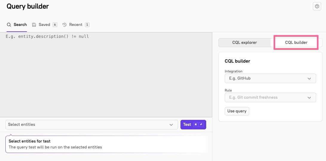 CQL builder is on the right side of the Query builder page.