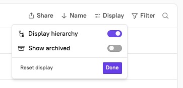 The 'Display hierarchy' toggle enabled.