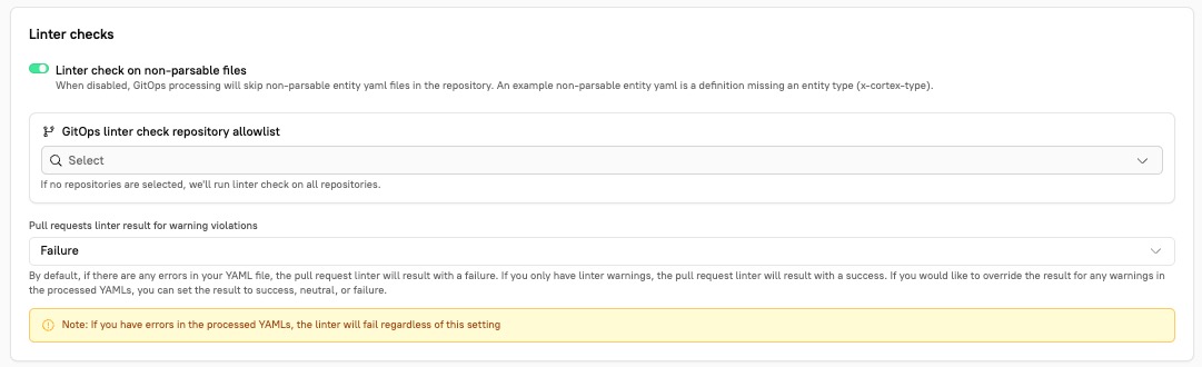 Adjust the linter check settings in Cortex.