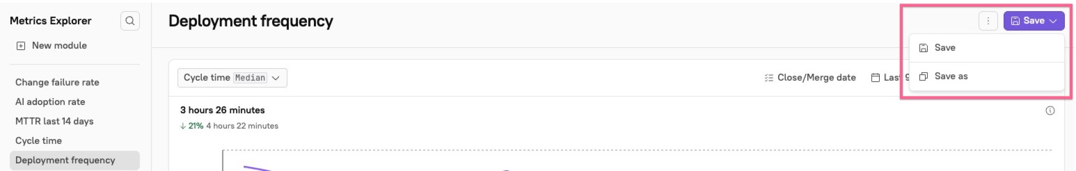 In the upper right corner, click Save to save your metric module.