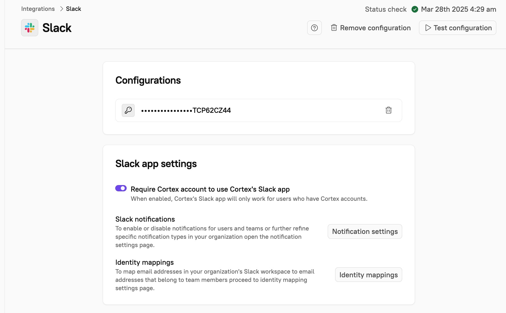 You can configure additional settings for Slack after setting up the integration.