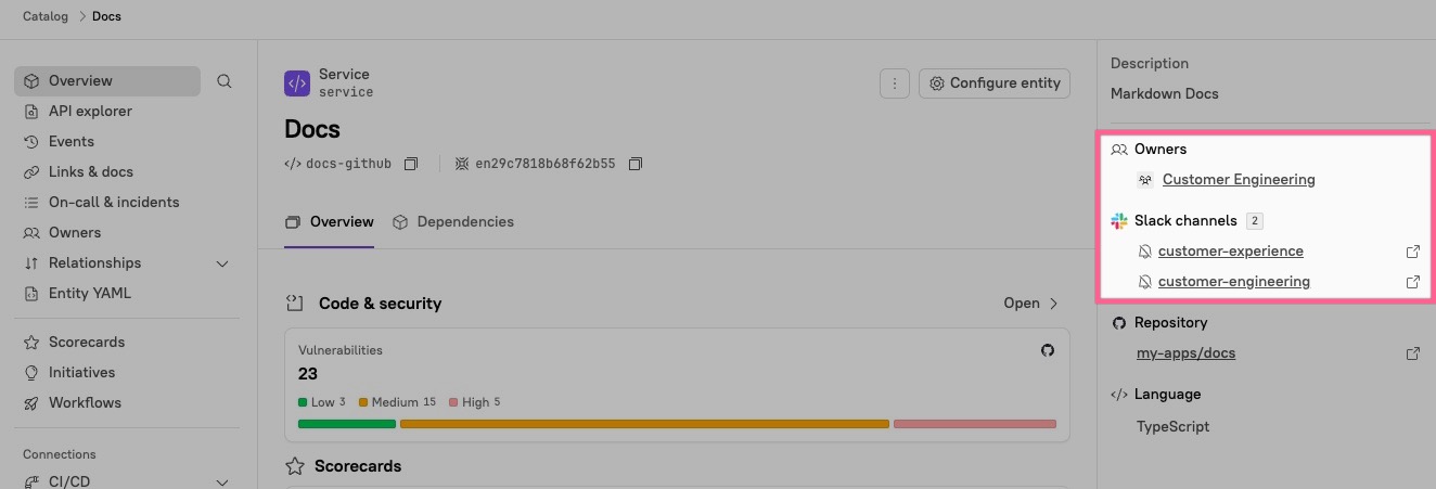 Entity owners appear on the right side of the entity page.