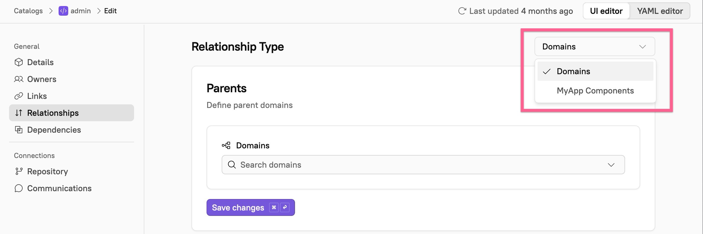 Click the dropdown under Relationships to choose a type.